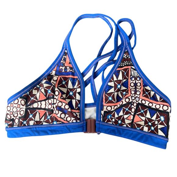 Unbranded Blue Multicolor Tribal Pattern Blue Swim top *Dimensions in Pictures* - Picture 1 of 4